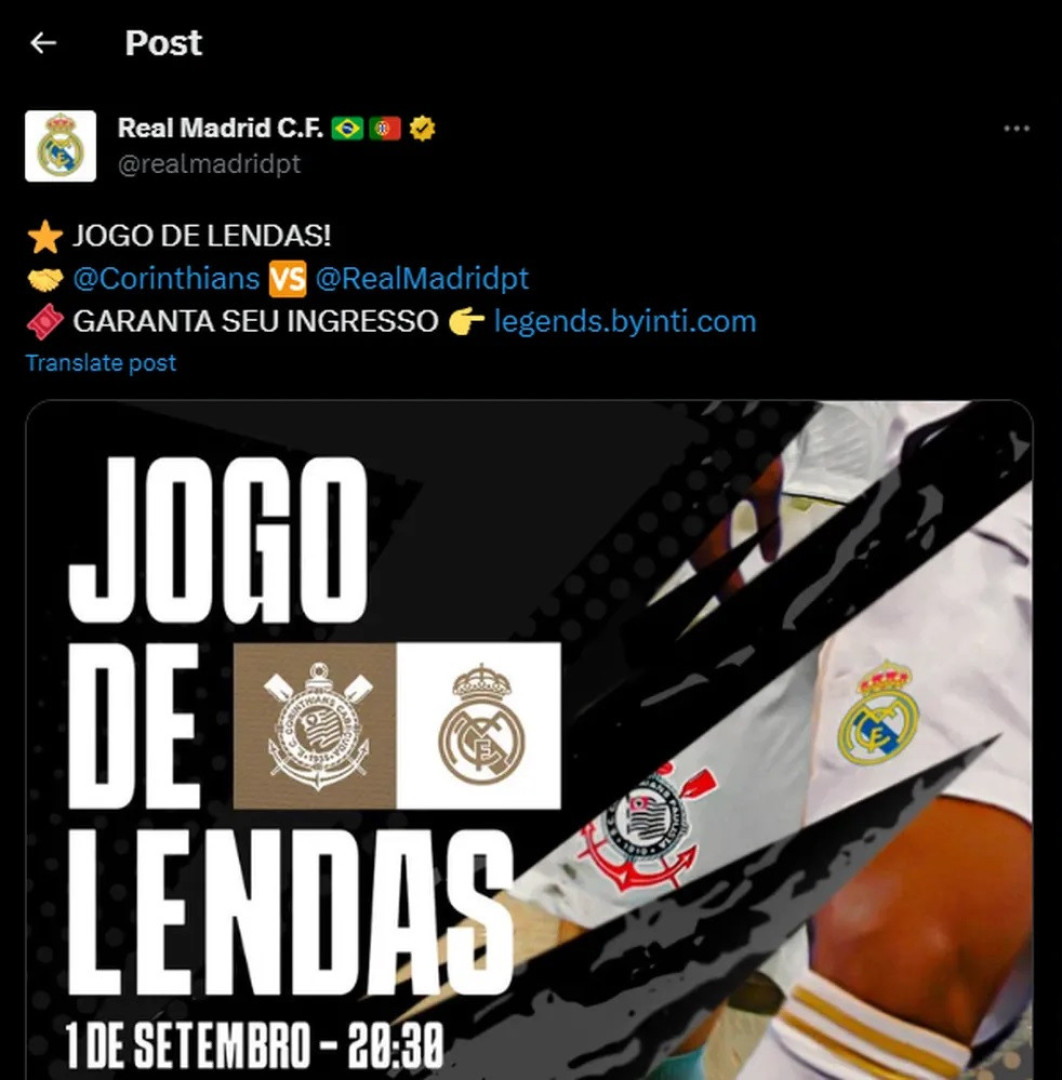 Perfil do Real Madrid comete gafe e erra escudo do Corinthians em post