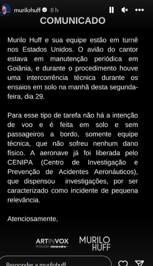 Avião de Murilo Huff cai em vala em Goiânia; cantor e equipe estão bem