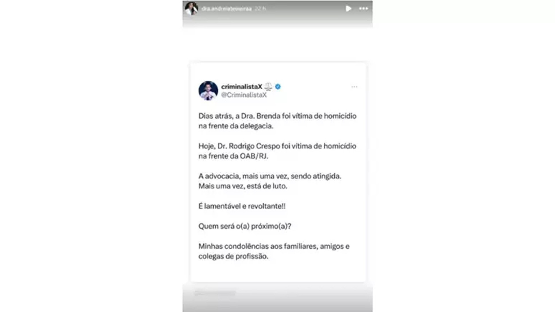 Advogada assassinada com o namorado fez postagem horas antes de morrer