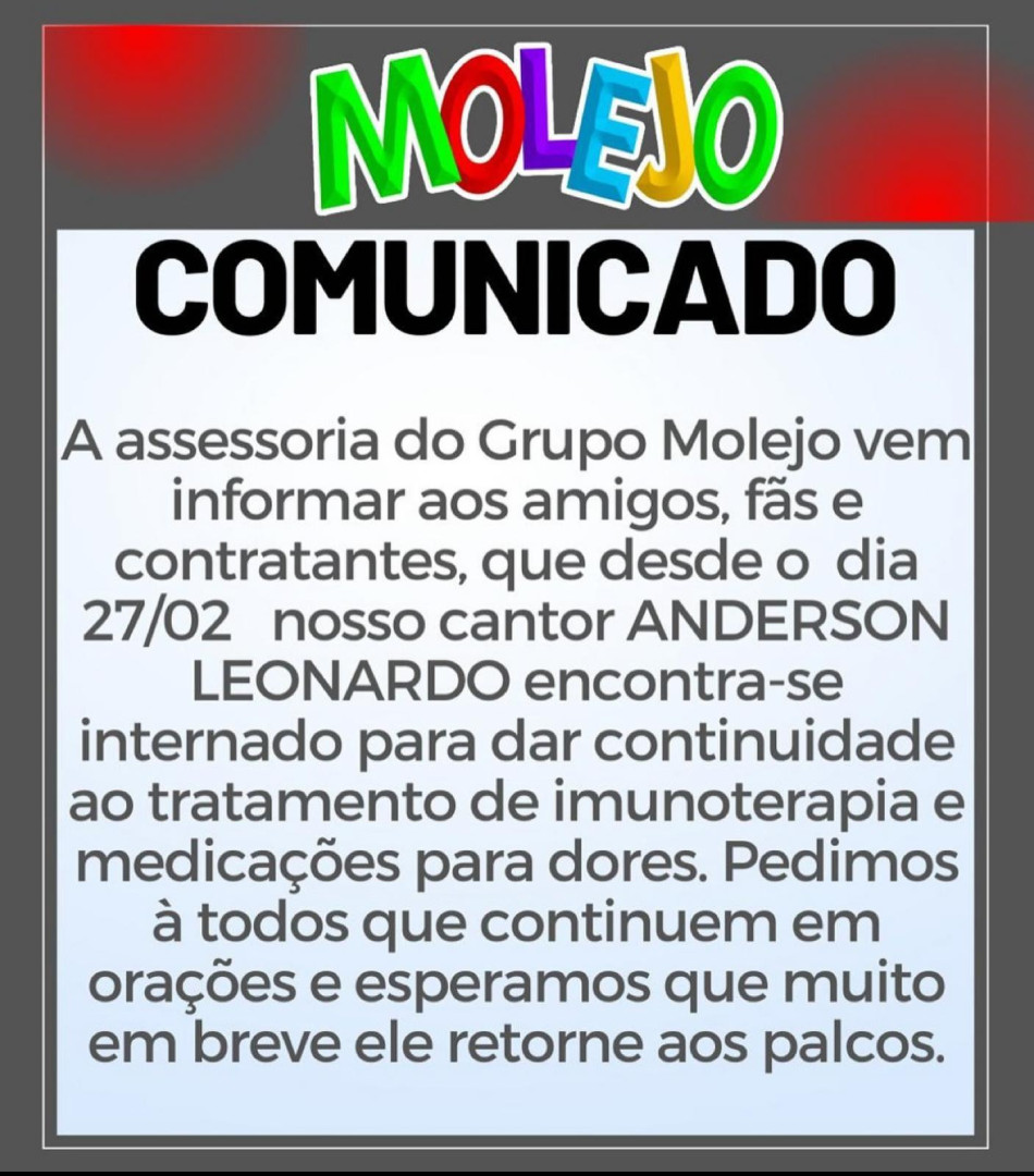 Anderson Leonardo, do Molejo, volta a ser internado em estado grave