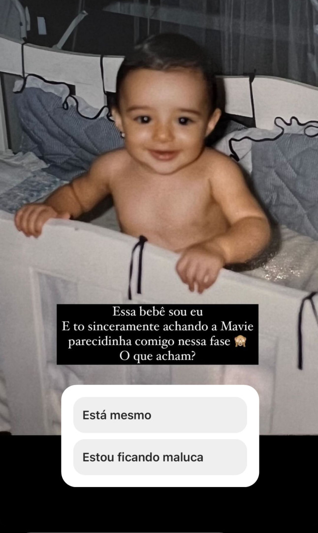 Bruna posta foto de quando era bebê e se compara a Mavie; parecidas?