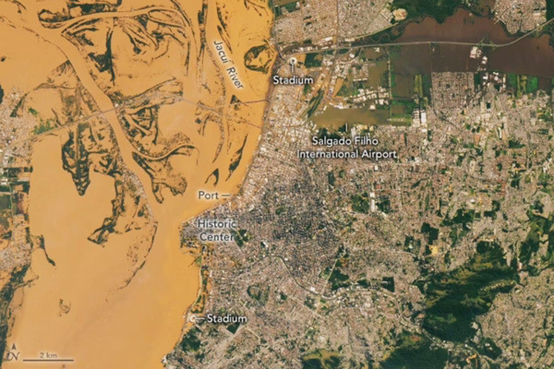 Nasa divulga imagens impressionantes das enchentes em Porto Alegre