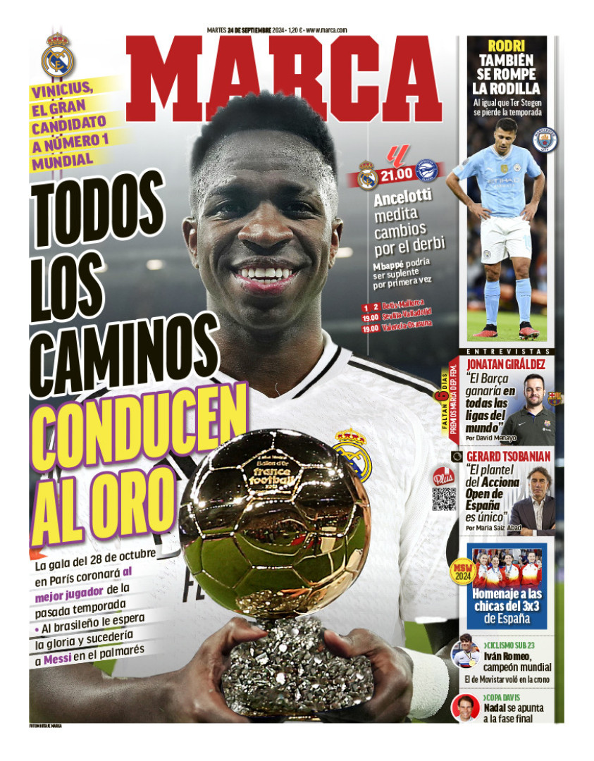 Vinícius Jr. é o "candidato n.º 1 à Bola de Ouro", afirma jornal espanhol