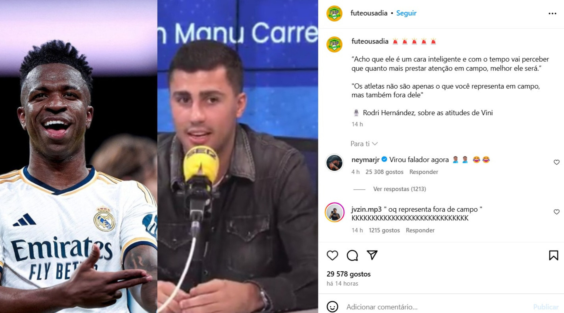 Neymar rebate declaração de Rodri sobre Vini Jr: ‘Virou falador’