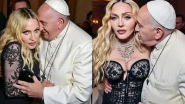Madonna compartilha montagens em que aparece dando chamego no papa