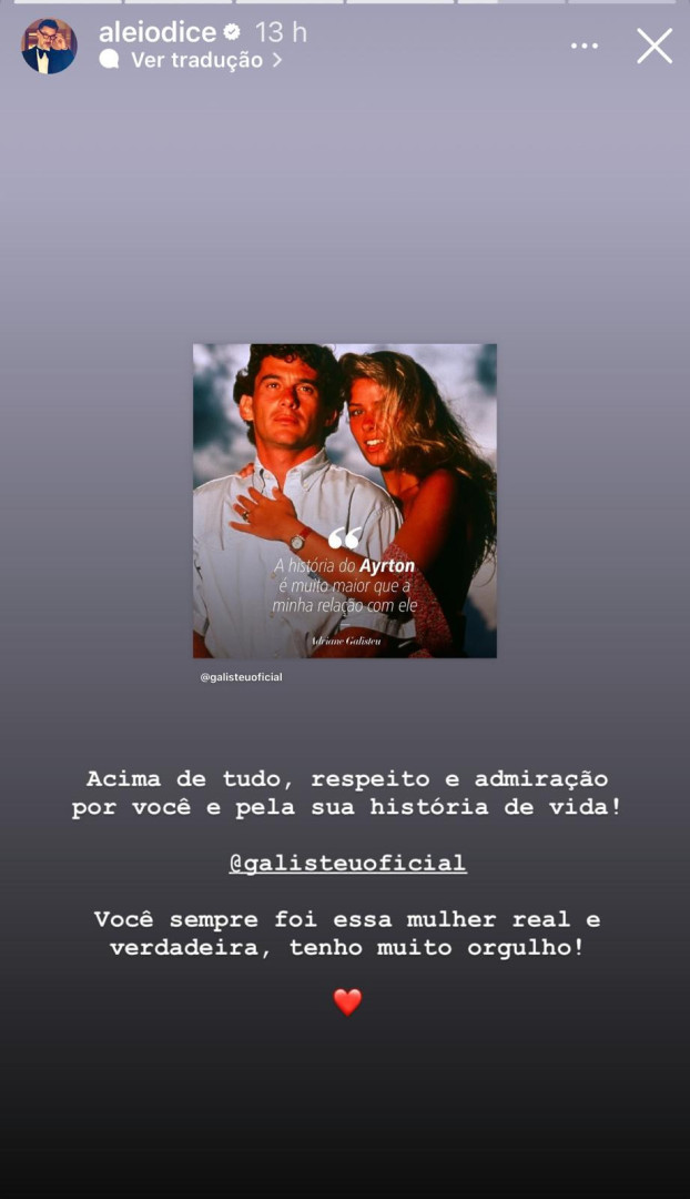 Marido reage após declaração de Adriane Galisteu sobre Ayrton Senna