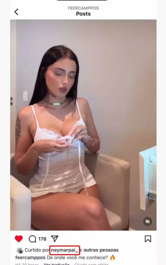 Fernanda Campos expõe curtida do pai de Neymar em vídeo sensual na web
