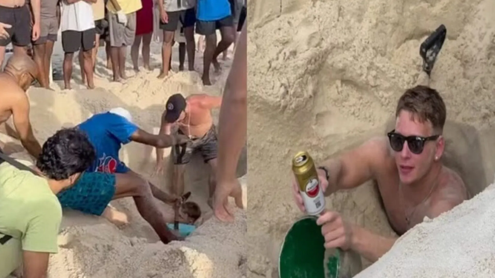 Turista britânico cava buraco e fica 3 horas preso nas areias de Copacabana